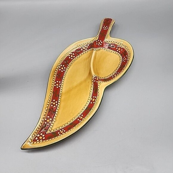 Jalapeno Shaped Serving Appetizer Dip Dish Mexico Southwest Ceramic 15x7" - Picture 1 of 6